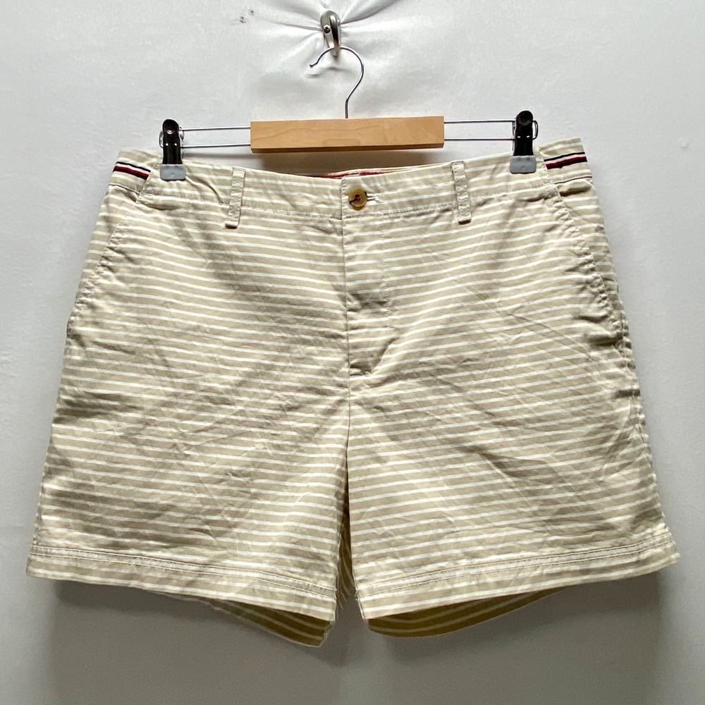 Tommy Hilfiger‎ Shorts Women's 12 White Tan Stripe Stretch 5" Classic Slim NWOT